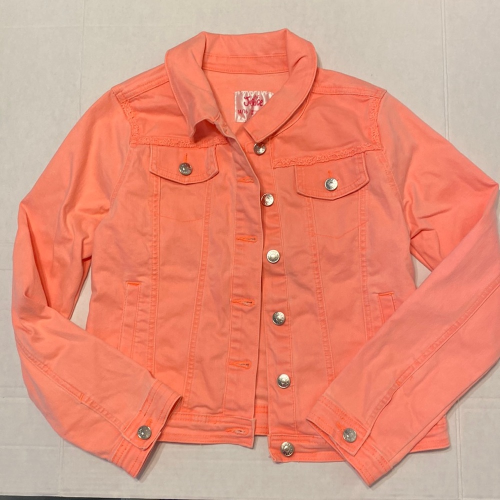 JUSTICE GIRLS  Neon Orange Denim Jacket Size 14-16